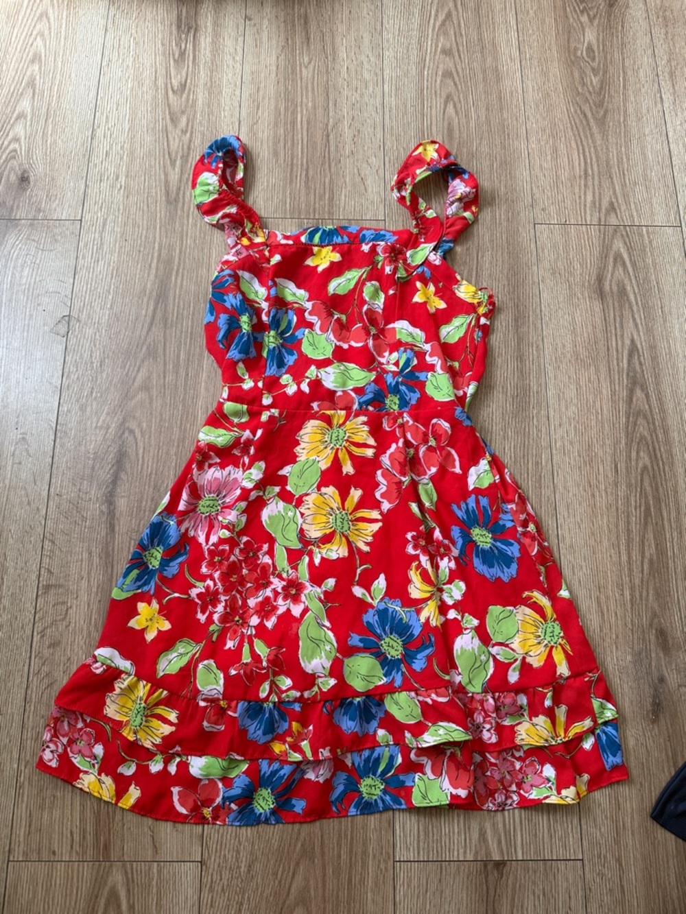 Jessica Simpson Red Floral Mini Dress with Blue & Yellow Blooms